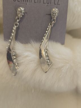 Jennifer Lopez Silver Crystal Wave Drop Earrings